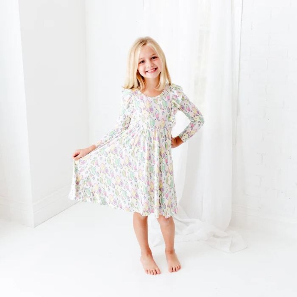 Dream Jamms Girls Jamstones Crystal Print Long Sleeve Bamboo Dress Size 6T